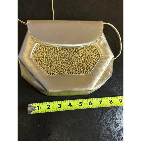 Vintage Stuart Weitzman Gold Evening Bag Embellished Lace Overlay Rhinestone - Picture 7 of 10